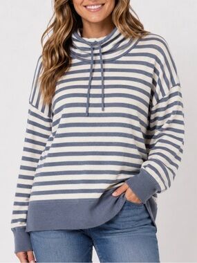 Design History Striped Funnel/cowl Neck Sweater in Blue and Cream SZ LG